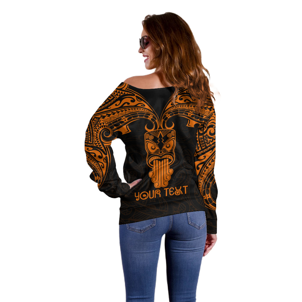 Personalised New Zealand Te Reo Maori Off Shoulder Sweater Kia Kaha Maori Language Week Gold Style LT9 - Polynesian Pride