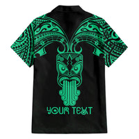 Personalised New Zealand Te Reo Maori Family Matching Off Shoulder Long Sleeve Dress and Hawaiian Shirt Kia Kaha Maori Language Week Green Style LT9 - Polynesian Pride