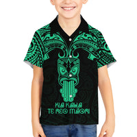 Personalised New Zealand Te Reo Maori Family Matching Off Shoulder Long Sleeve Dress and Hawaiian Shirt Kia Kaha Maori Language Week Green Style LT9 Son's Shirt Green - Polynesian Pride