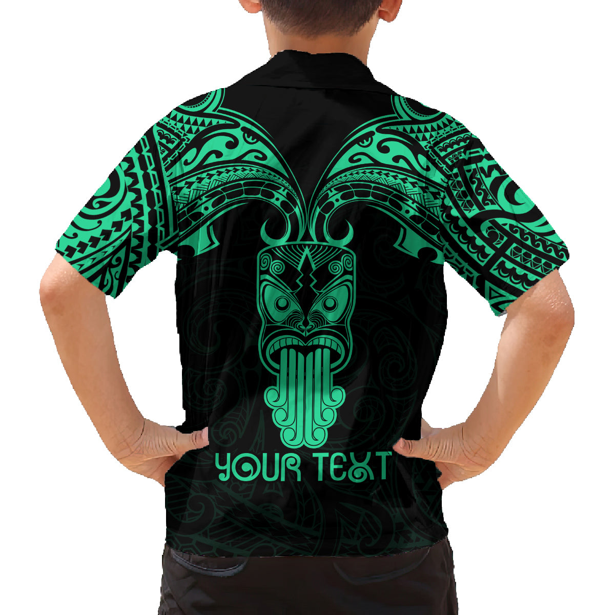 Personalised New Zealand Te Reo Maori Family Matching Off Shoulder Maxi Dress and Hawaiian Shirt Kia Kaha Maori Language Week Green Style LT9 - Polynesian Pride