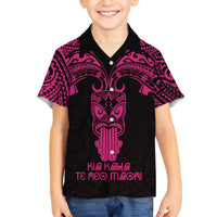 Personalised New Zealand Te Reo Maori Family Matching Puletasi Dress and Hawaiian Shirt Kia Kaha Maori Language Week Pink Style LT9 Son's Shirt Pink - Polynesian Pride