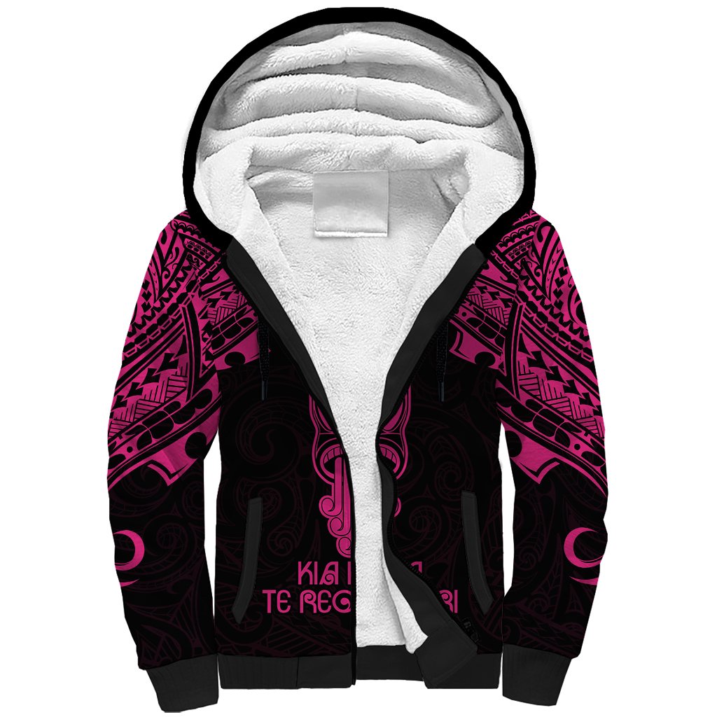 Personalised New Zealand Te Reo Maori Sherpa Hoodie Kia Kaha Maori Language Week Pink Style LT9 Unisex Pink - Polynesian Pride