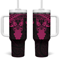 Personalised New Zealand Te Reo Maori Tumbler With Handle Kia Kaha Maori Language Week Pink Style LT9 One Size: 40 oz Pink - Polynesian Pride