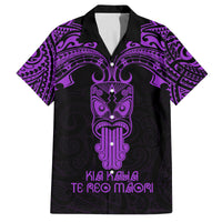 Personalised New Zealand Te Reo Maori Family Matching Puletasi Dress and Hawaiian Shirt Kia Kaha Maori Language Week Purple Style LT9 Dad's Shirt - Short Sleeve Purple - Polynesian Pride