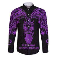 Personalised New Zealand Te Reo Maori Family Matching Tank Maxi Dress and Hawaiian Shirt Kia Kaha Maori Language Week Purple Style LT9 Dad's Shirt - Long Sleeve Purple - Polynesian Pride