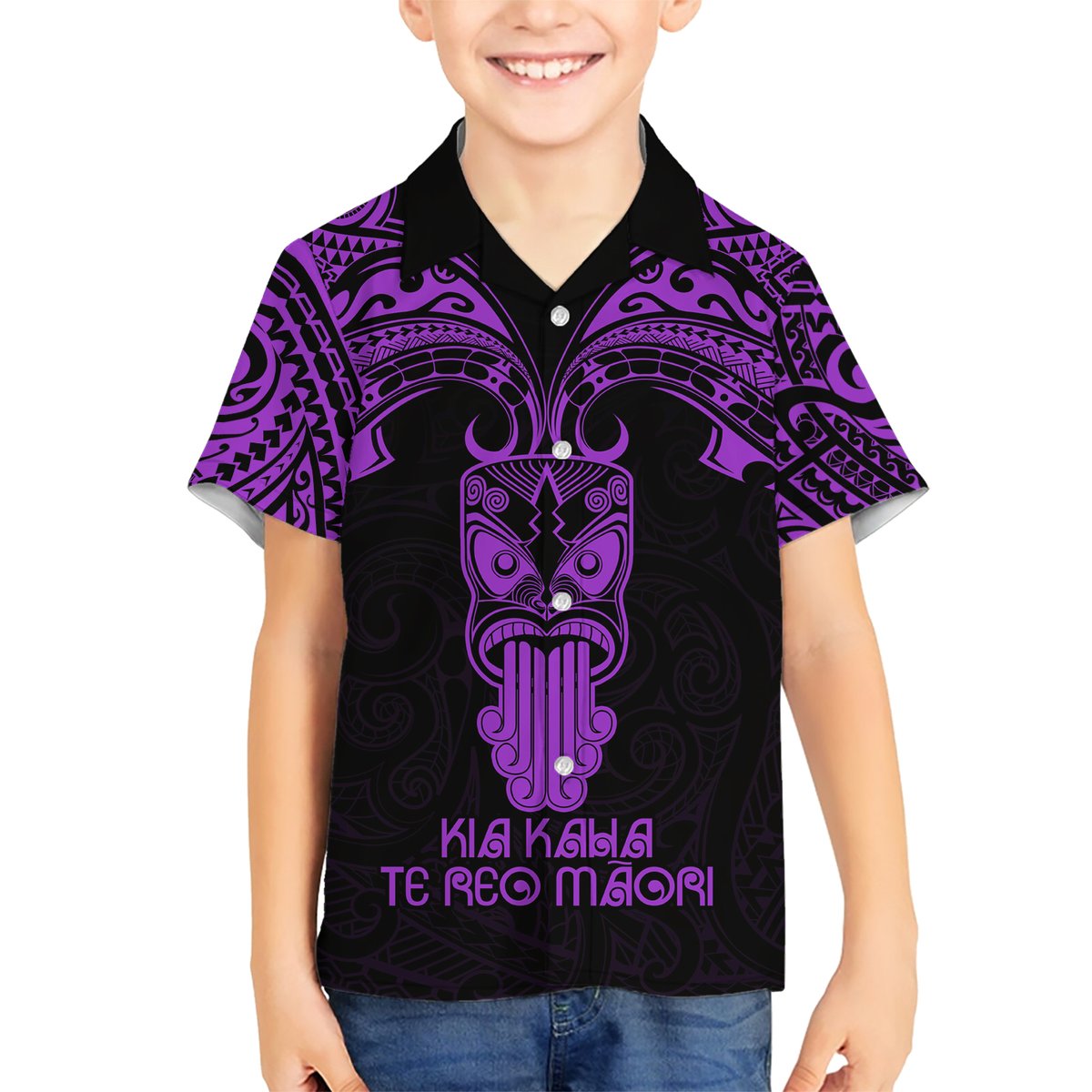 Personalised New Zealand Te Reo Maori Hawaiian Shirt Kia Kaha Maori Language Week Purple Style LT9 - Polynesian Pride