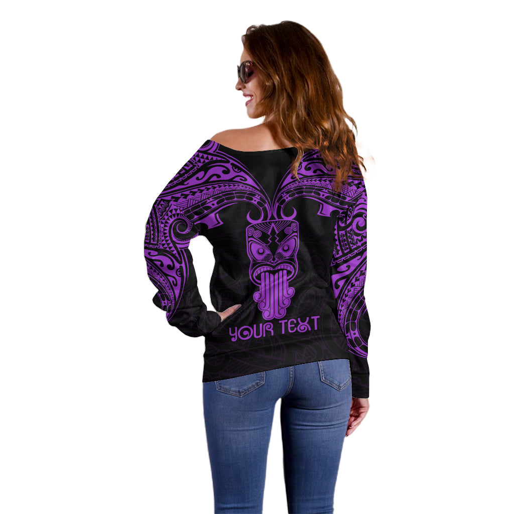 Personalised New Zealand Te Reo Maori Off Shoulder Sweater Kia Kaha Maori Language Week Purple Style LT9 - Polynesian Pride