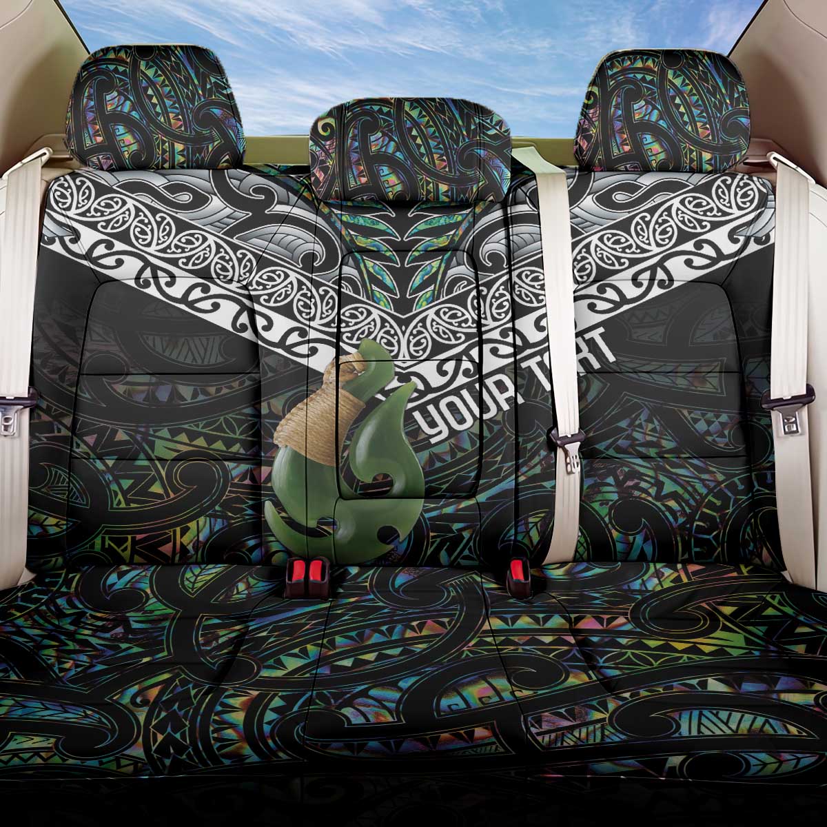 Personalised Maori Manaia Back Car Seat Cover New Zealand Tribal Hei Matau Papua Shell LT9 One Size Green - Polynesian Pride