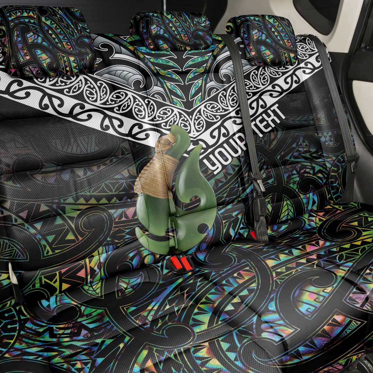 Personalised Maori Manaia Back Car Seat Cover New Zealand Tribal Hei Matau Papua Shell LT9 - Polynesian Pride