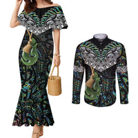 Personalised Maori Manaia Couples Matching Mermaid Dress and Long Sleeve Button Shirt New Zealand Tribal Hei Matau Papua Shell LT9 Green - Polynesian Pride