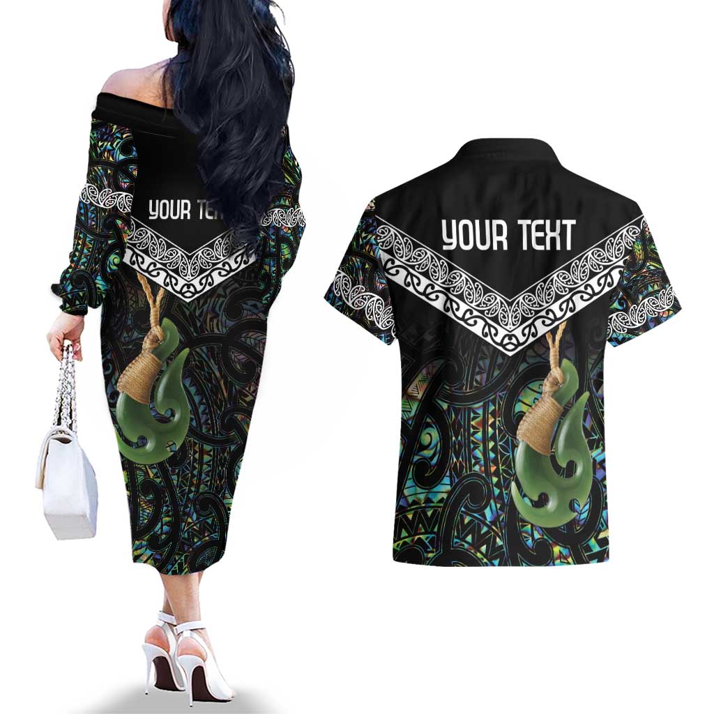 Personalised Maori Manaia Couples Matching Off The Shoulder Long Sleeve Dress and Hawaiian Shirt New Zealand Tribal Hei Matau Papua Shell LT9 - Polynesian Pride