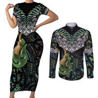 Personalised Maori Manaia Couples Matching Short Sleeve Bodycon Dress and Long Sleeve Button Shirt New Zealand Tribal Hei Matau Papua Shell LT9 Green - Polynesian Pride