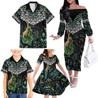 Personalised Maori Manaia Family Matching Off The Shoulder Long Sleeve Dress and Hawaiian Shirt New Zealand Tribal Hei Matau Papua Shell LT9 - Polynesian Pride