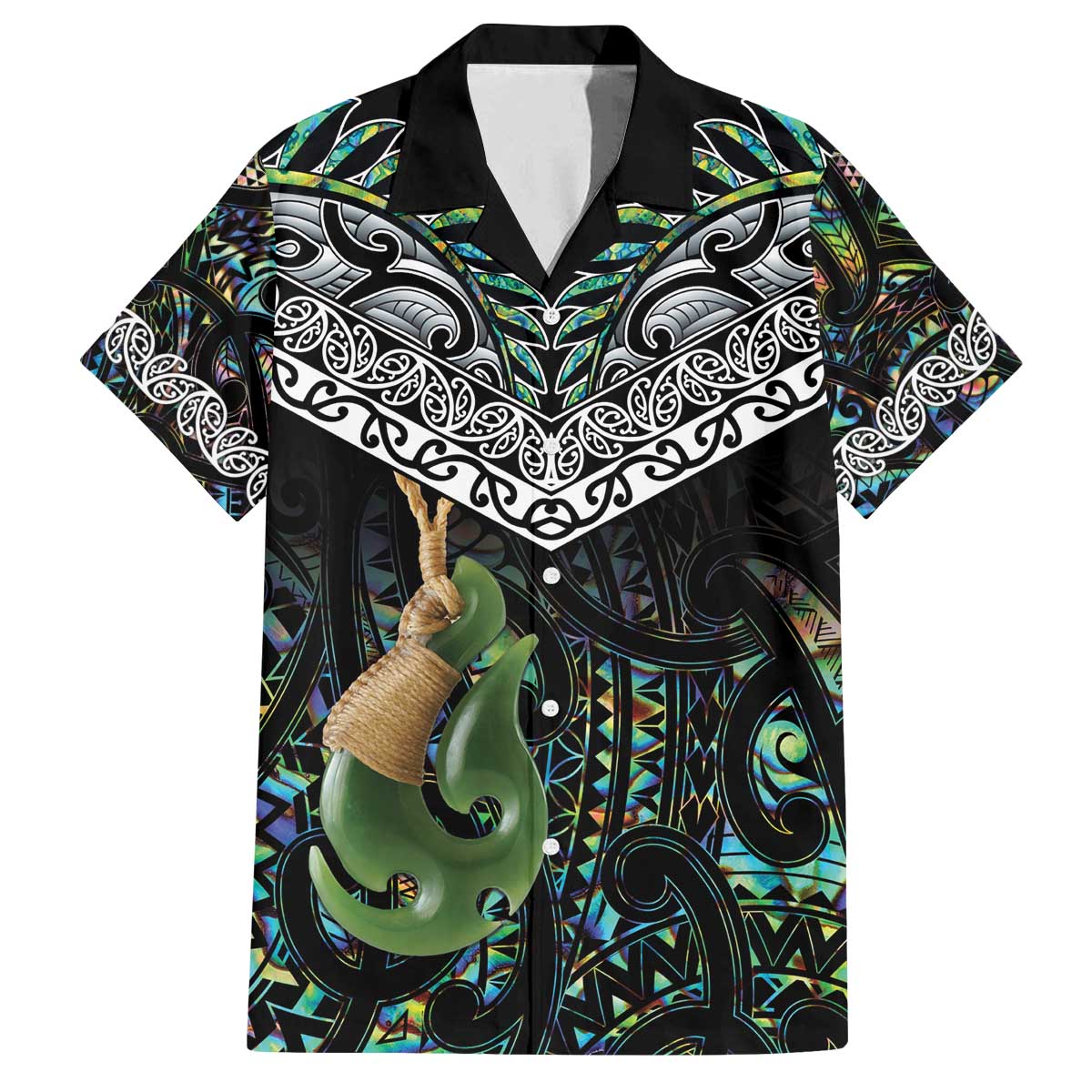 Personalised Maori Manaia Family Matching Off The Shoulder Long Sleeve Dress and Hawaiian Shirt New Zealand Tribal Hei Matau Papua Shell LT9 Dad's Shirt - Short Sleeve Green - Polynesian Pride