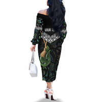 Personalised Maori Manaia Family Matching Off The Shoulder Long Sleeve Dress and Hawaiian Shirt New Zealand Tribal Hei Matau Papua Shell LT9 - Polynesian Pride
