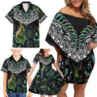 Personalised Maori Manaia Family Matching Off Shoulder Short Dress and Hawaiian Shirt New Zealand Tribal Hei Matau Papua Shell LT9 - Polynesian Pride