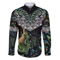 Personalised Maori Manaia Family Matching Puletasi and Hawaiian Shirt New Zealand Tribal Hei Matau Papua Shell LT9 Dad's Shirt - Long Sleeve Green - Polynesian Pride