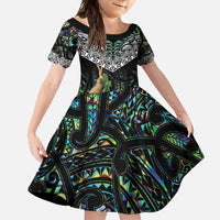 Personalised Maori Manaia Family Matching Summer Maxi Dress and Hawaiian Shirt New Zealand Tribal Hei Matau Papua Shell LT9 Daughter's Dress Green - Polynesian Pride