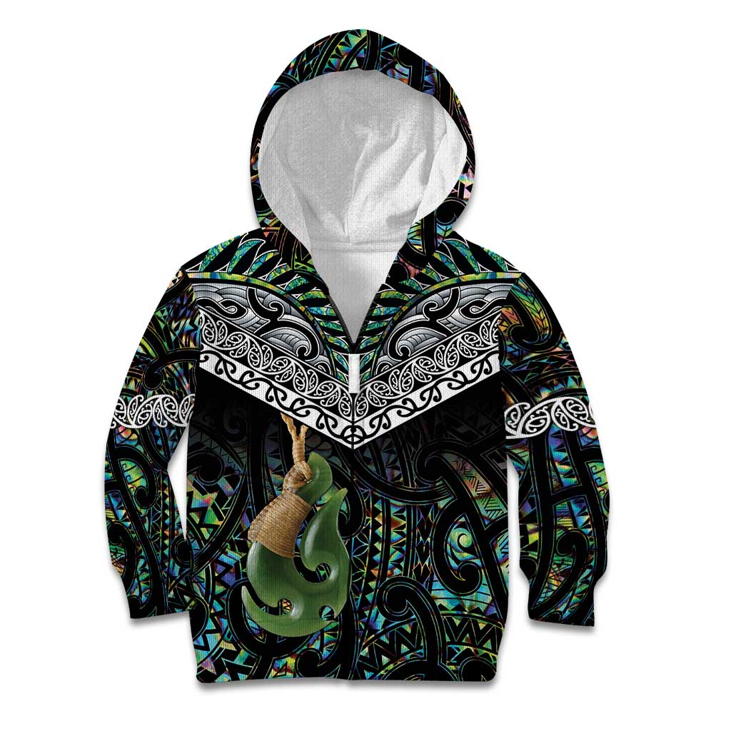 Personalised Maori Manaia Kid Hoodie New Zealand Tribal Hei Matau Papua Shell LT9 Zip Hoodie Green - Polynesian Pride