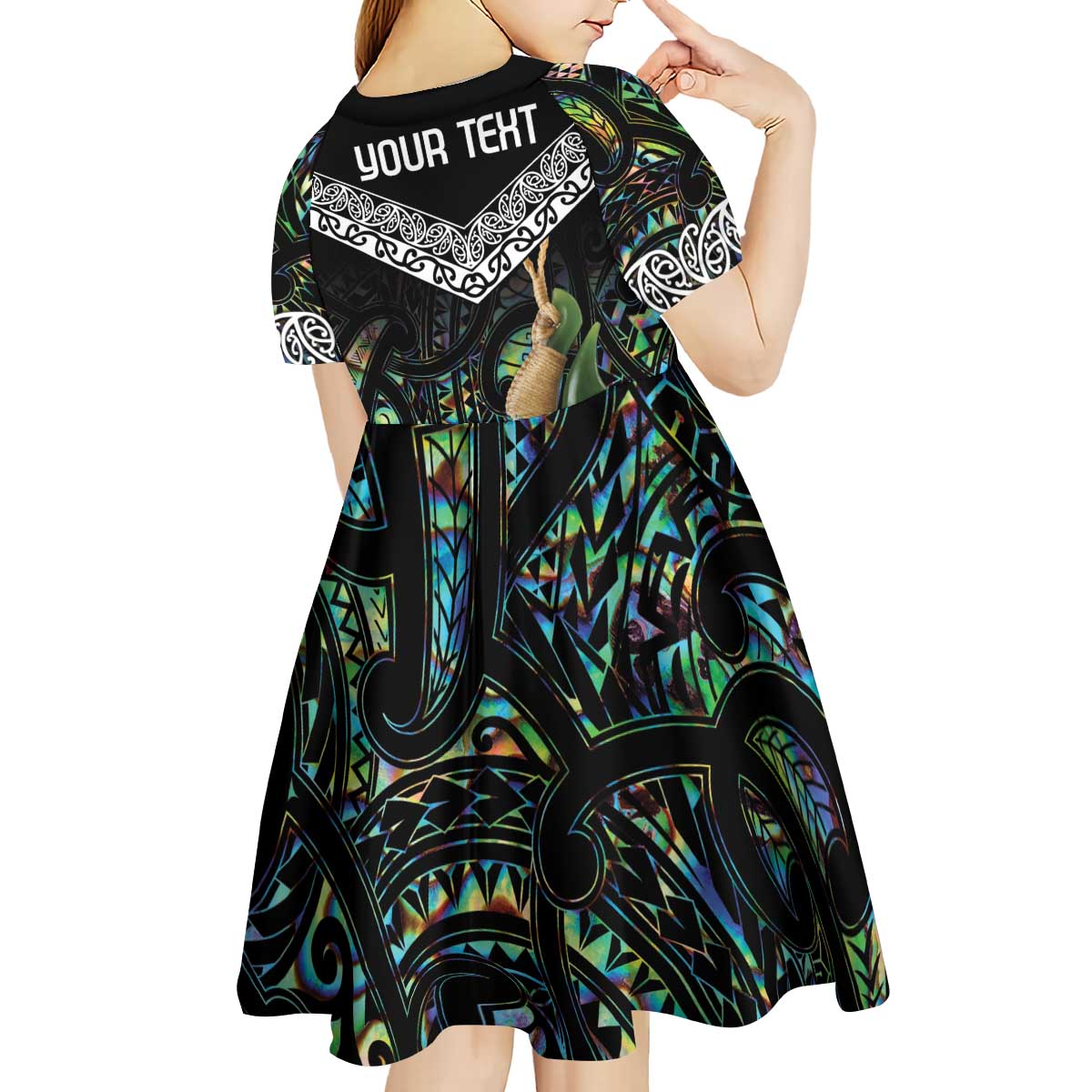 Personalised Maori Manaia Kid Short Sleeve Dress New Zealand Tribal Hei Matau Papua Shell LT9 - Polynesian Pride