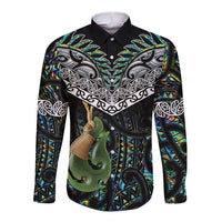 Personalised Maori Manaia Long Sleeve Button Shirt New Zealand Tribal Hei Matau Papua Shell LT9 Unisex Green - Polynesian Pride