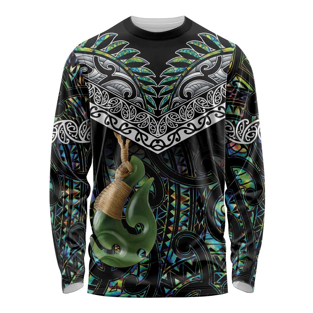Personalised Maori Manaia Long Sleeve Shirt New Zealand Tribal Hei Matau Papua Shell LT9 Unisex Green - Polynesian Pride