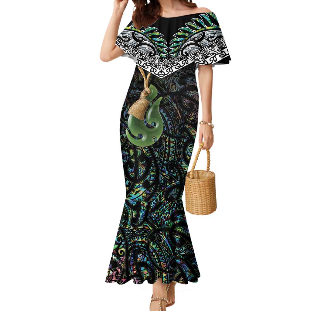Personalised Maori Manaia Mermaid Dress New Zealand Tribal Hei Matau Papua Shell LT9 Women Green - Polynesian Pride