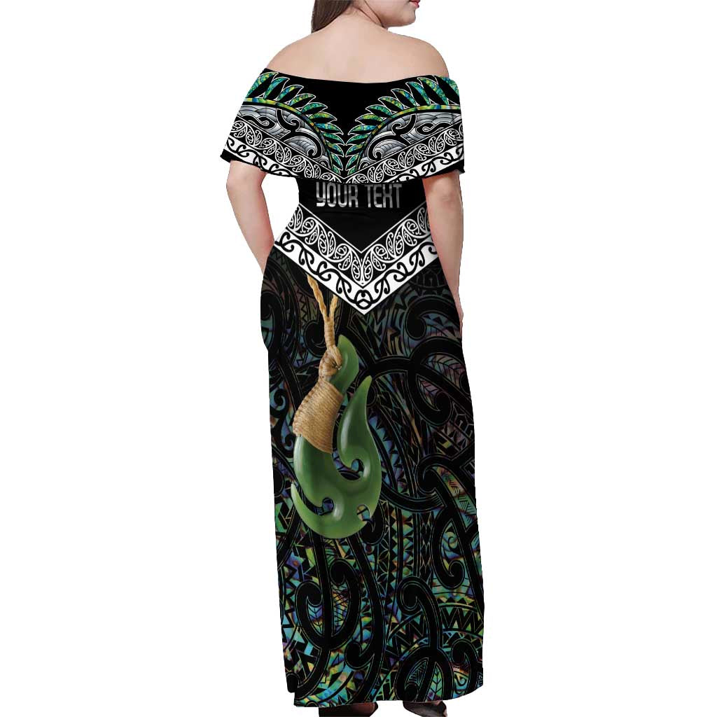 Personalised Maori Manaia Off Shoulder Maxi Dress New Zealand Tribal Hei Matau Papua Shell LT9 - Polynesian Pride