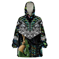 Personalised Maori Manaia Wearable Blanket Hoodie New Zealand Tribal Hei Matau Papua Shell LT9 One Size Green - Polynesian Pride