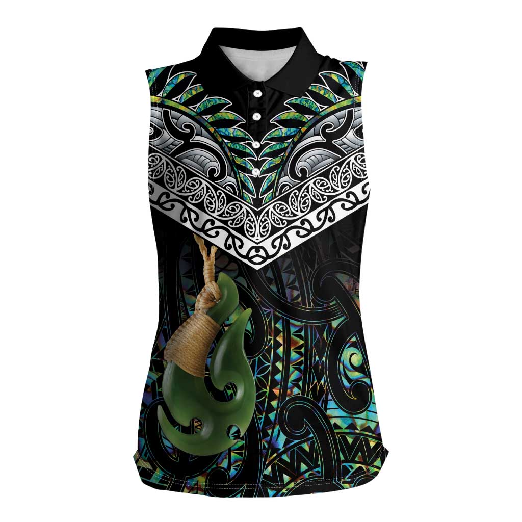 Personalised Maori Manaia Women Sleeveless Polo Shirt New Zealand Tribal Hei Matau Papua Shell LT9 Female Green - Polynesian Pride