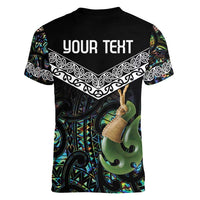Personalised Maori Manaia Women V-Neck T-Shirt New Zealand Tribal Hei Matau Papua Shell LT9 - Polynesian Pride