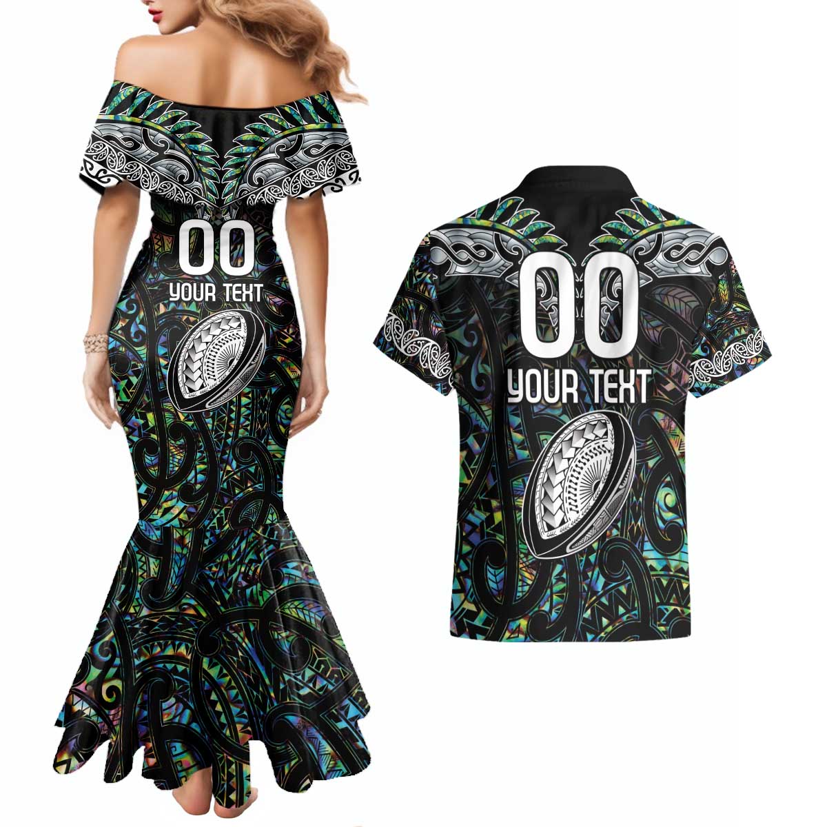 Custom New Zealand Couples Matching Mermaid Dress and Hawaiian Shirt Maori Rugby Tattoo Papua Shell LT9 - Polynesian Pride