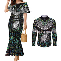 Custom New Zealand Couples Matching Mermaid Dress and Long Sleeve Button Shirt Maori Rugby Tattoo Papua Shell LT9 Green - Polynesian Pride