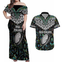 Custom New Zealand Couples Matching Off Shoulder Maxi Dress and Hawaiian Shirt Maori Rugby Tattoo Papua Shell LT9 Green - Polynesian Pride