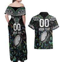 Custom New Zealand Couples Matching Off Shoulder Maxi Dress and Hawaiian Shirt Maori Rugby Tattoo Papua Shell LT9 - Polynesian Pride