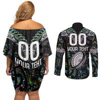 Custom New Zealand Couples Matching Off Shoulder Short Dress and Long Sleeve Button Shirt Maori Rugby Tattoo Papua Shell LT9 - Polynesian Pride