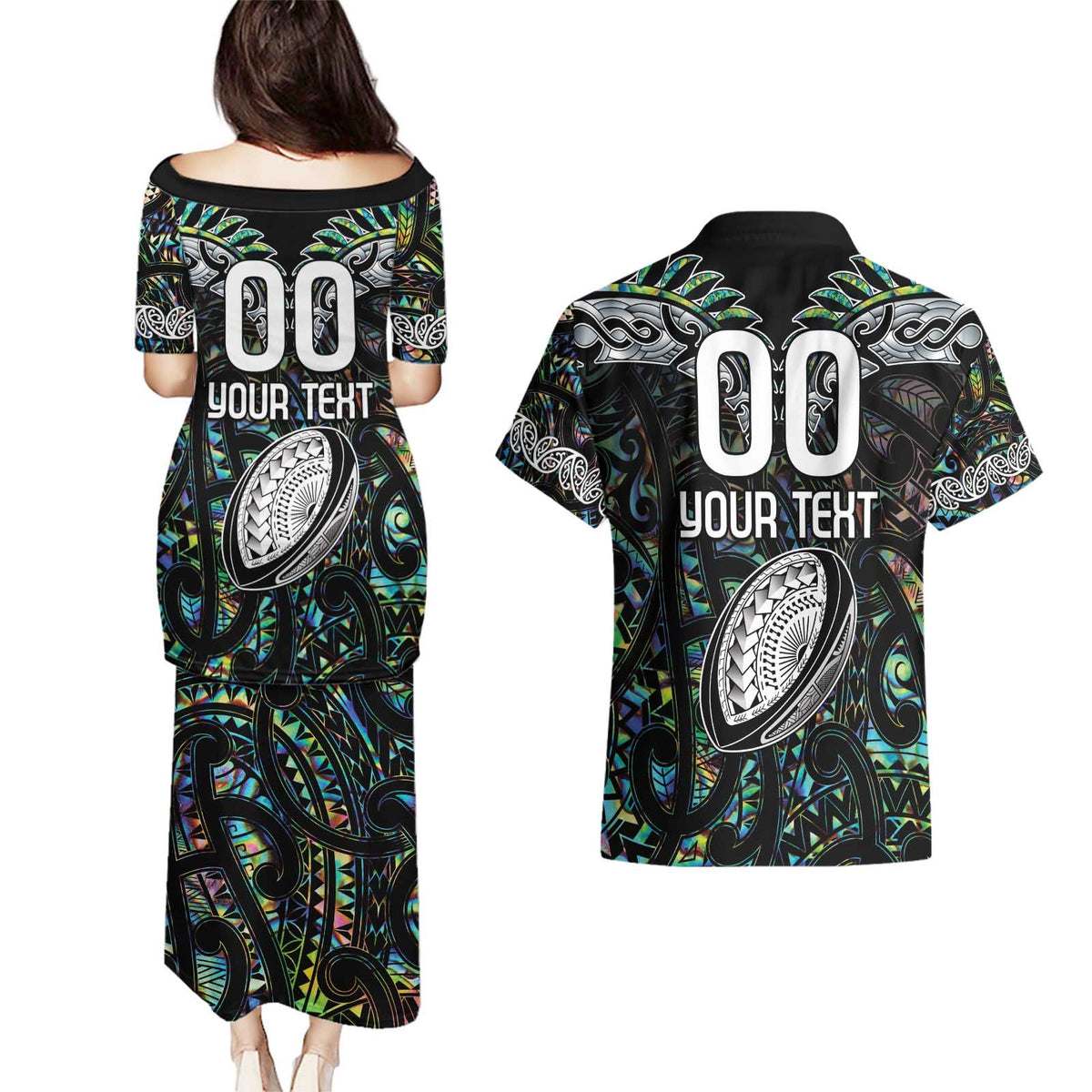 Custom New Zealand Couples Matching Puletasi and Hawaiian Shirt Maori Rugby Tattoo Papua Shell LT9 - Polynesian Pride