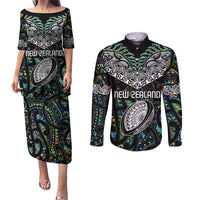 Custom New Zealand Couples Matching Puletasi and Long Sleeve Button Shirt Maori Rugby Tattoo Papua Shell LT9 Green - Polynesian Pride