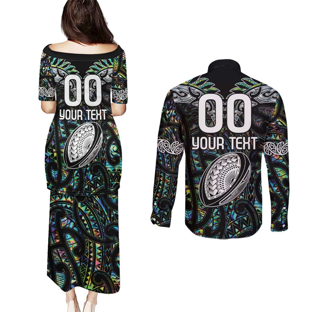 Custom New Zealand Couples Matching Puletasi and Long Sleeve Button Shirt Maori Rugby Tattoo Papua Shell LT9 - Polynesian Pride