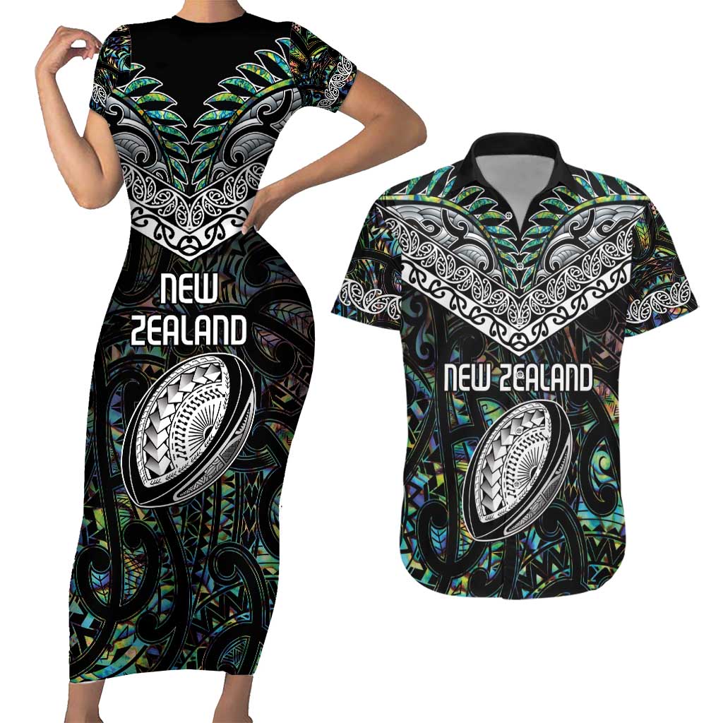 Custom New Zealand Couples Matching Short Sleeve Bodycon Dress and Hawaiian Shirt Maori Rugby Tattoo Papua Shell LT9 Green - Polynesian Pride