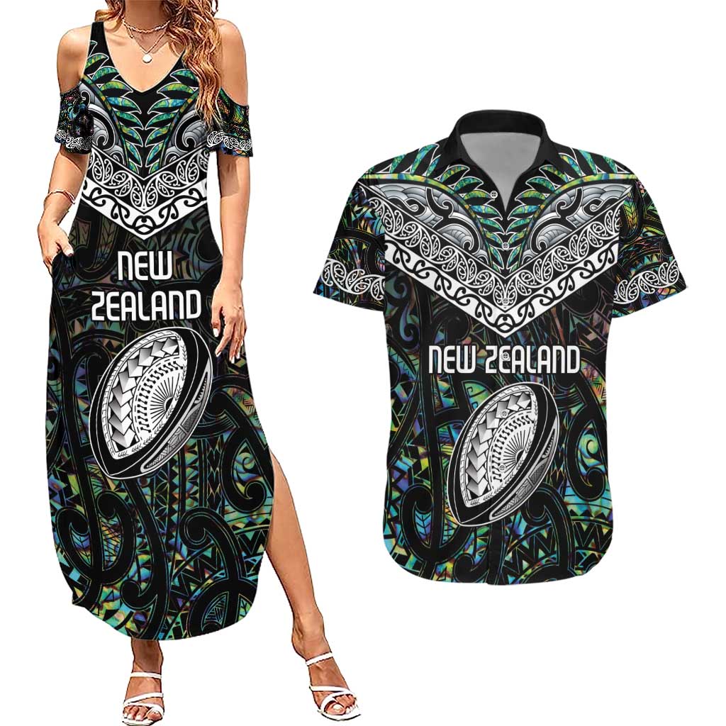 Custom New Zealand Couples Matching Summer Maxi Dress and Hawaiian Shirt Maori Rugby Tattoo Papua Shell LT9 Green - Polynesian Pride