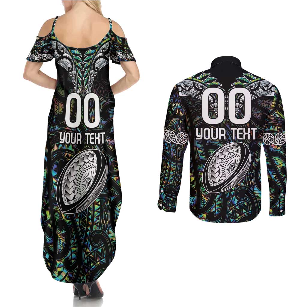 Custom New Zealand Couples Matching Summer Maxi Dress and Long Sleeve Button Shirt Maori Rugby Tattoo Papua Shell LT9 - Polynesian Pride