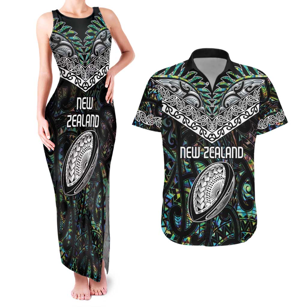 Custom New Zealand Couples Matching Tank Maxi Dress and Hawaiian Shirt Maori Rugby Tattoo Papua Shell LT9 Green - Polynesian Pride