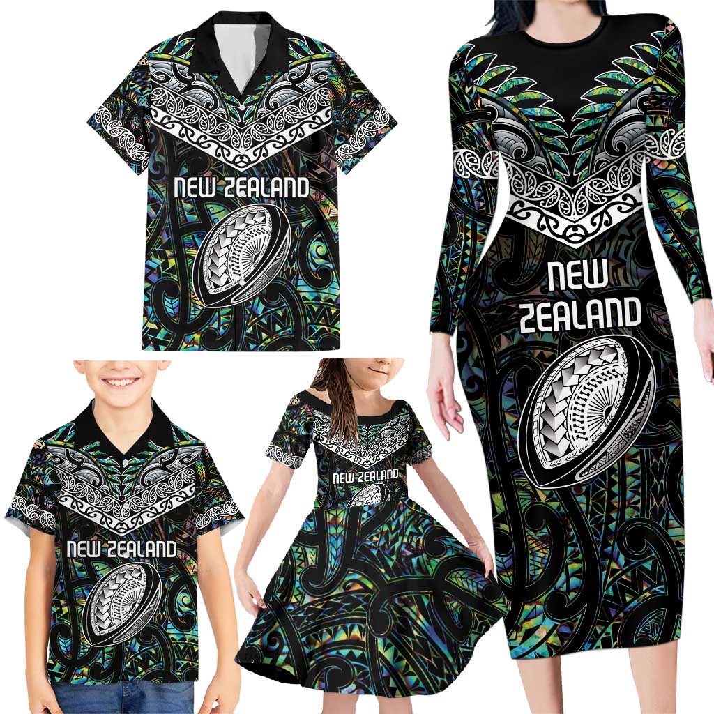 Custom New Zealand Family Matching Long Sleeve Bodycon Dress and Hawaiian Shirt Maori Rugby Tattoo Papua Shell LT9 - Polynesian Pride