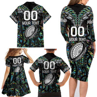 Custom New Zealand Family Matching Long Sleeve Bodycon Dress and Hawaiian Shirt Maori Rugby Tattoo Papua Shell LT9 - Polynesian Pride