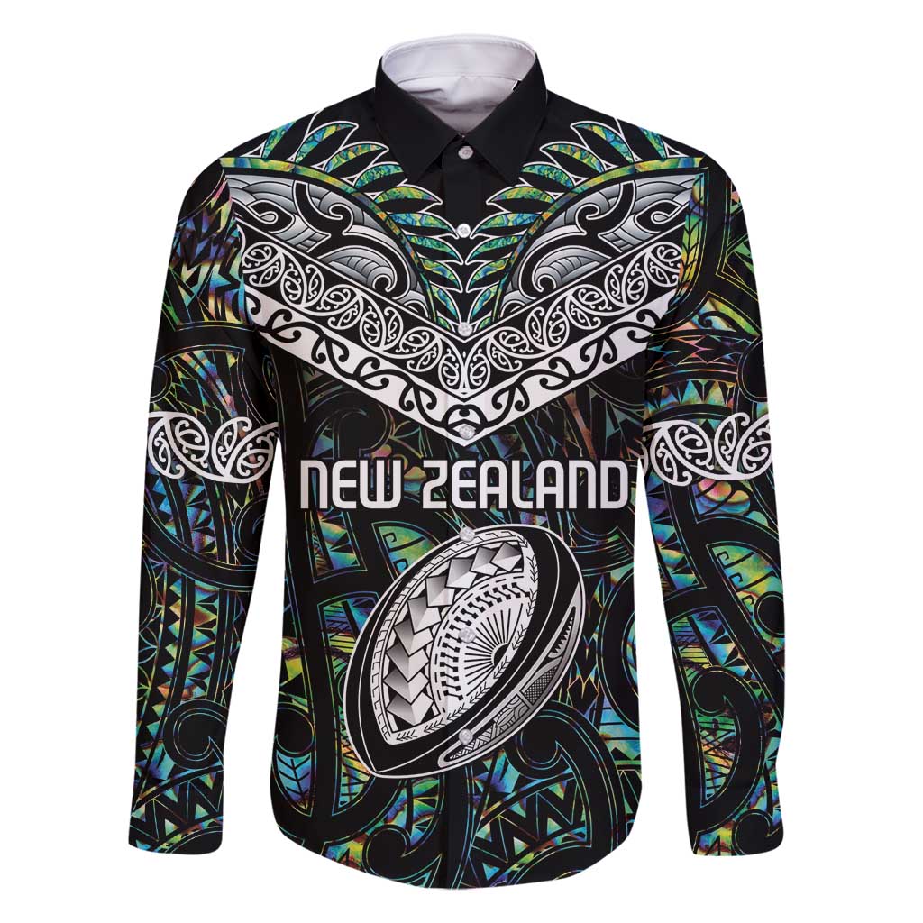 Custom New Zealand Family Matching Mermaid Dress and Hawaiian Shirt Maori Rugby Tattoo Papua Shell LT9 Dad's Shirt - Long Sleeve Green - Polynesian Pride