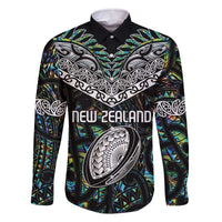 Custom New Zealand Family Matching Off The Shoulder Long Sleeve Dress and Hawaiian Shirt Maori Rugby Tattoo Papua Shell LT9 Dad's Shirt - Long Sleeve Green - Polynesian Pride