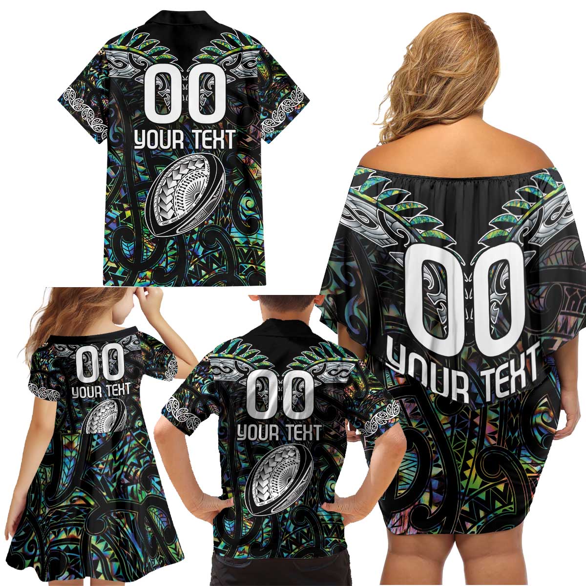 Custom New Zealand Family Matching Off Shoulder Short Dress and Hawaiian Shirt Maori Rugby Tattoo Papua Shell LT9 - Polynesian Pride