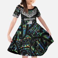 Custom New Zealand Family Matching Summer Maxi Dress and Hawaiian Shirt Maori Rugby Tattoo Papua Shell LT9 Daughter's Dress Green - Polynesian Pride