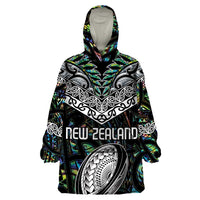Custom New Zealand Wearable Blanket Hoodie Maori Rugby Tattoo Papua Shell LT9 One Size Green - Polynesian Pride